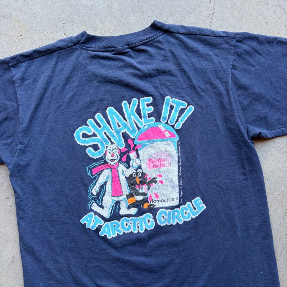 Vintage 1992 Arctic Circle Shake It T-Shirt Screen Stars Navy Blue Large USA